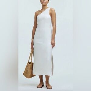 Madewell One Shoulder Linen Midi Dress White Lighthouse Minimalist size 0 NWT